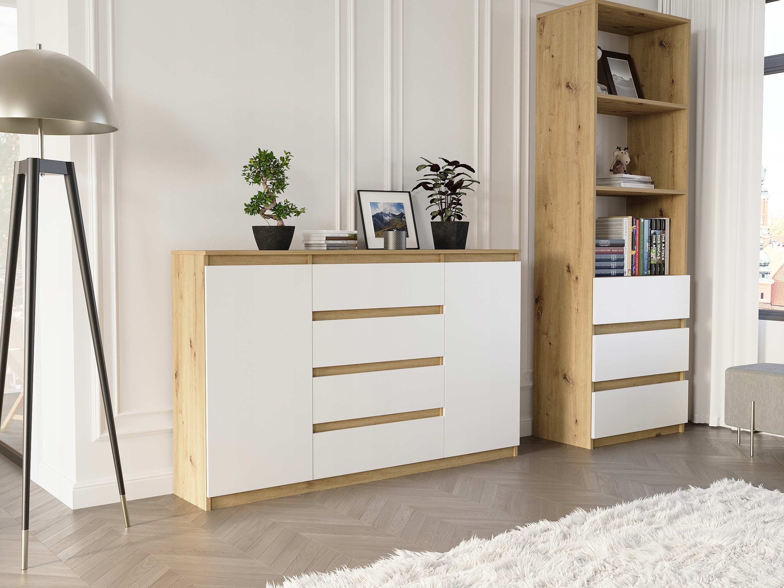 Modna KOMODA 160 SZAFKA 4 SZ. 3 PÓŁKI R-160-S4 ARTISAN MIX