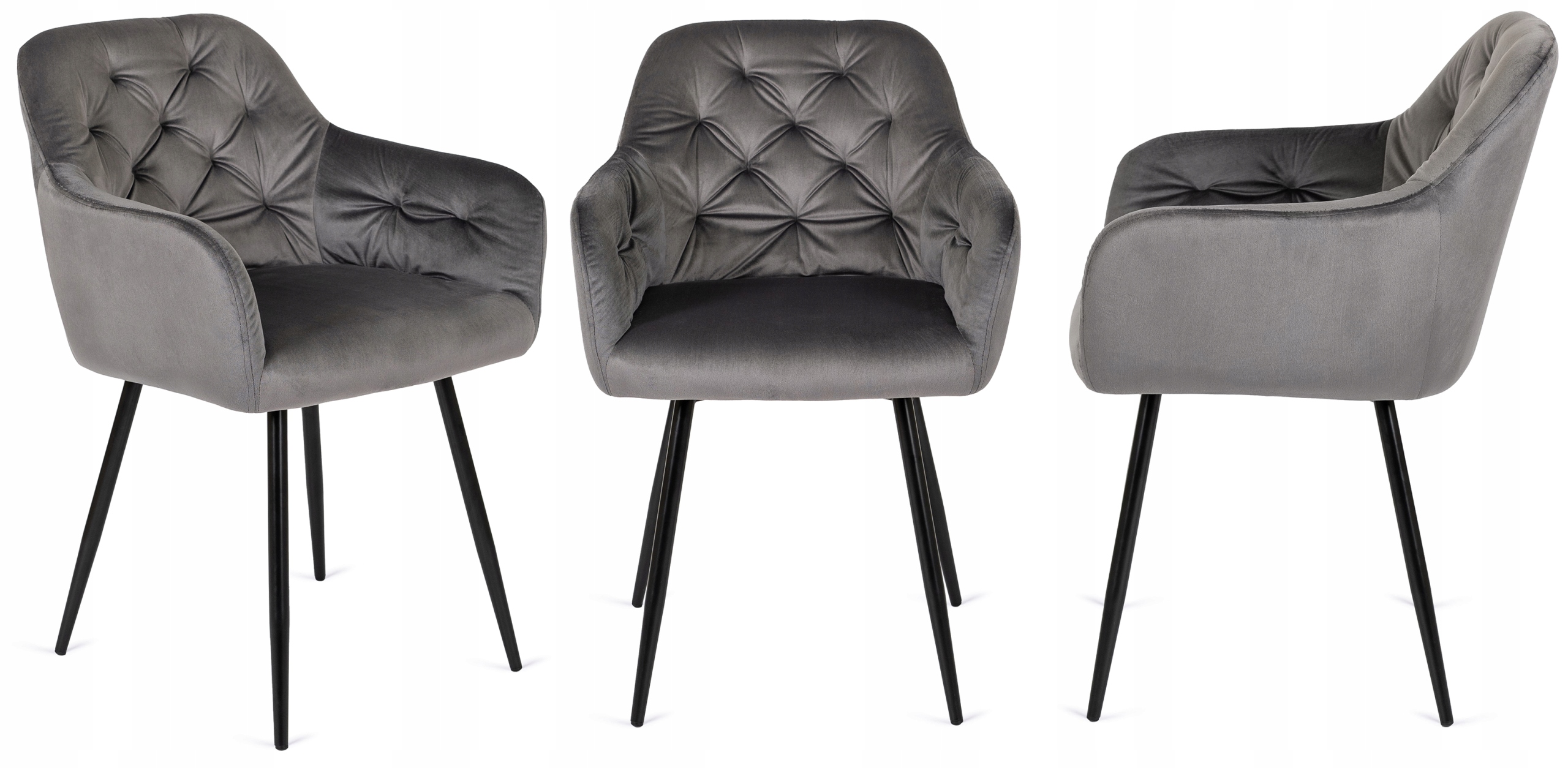 Krzesło Tapicerowane Do Salonu Jadalni Welurowe Szare Nowoczesne Loft VIKI Szerokość siedziska 41 cm