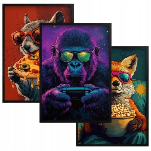 Obrazy Plakaty młodzieżowe w ramie Pop-Art Zwierzęta do pokoju nastolatka