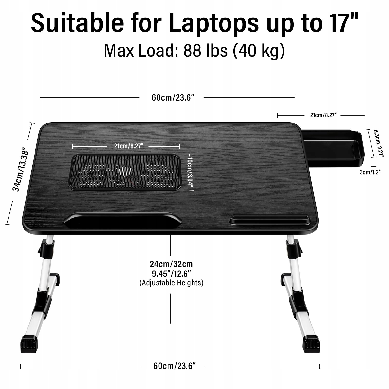 AIROPEN Regulowany Składany Stolik Pod Laptop Do Łóżka Z Chłodzeniem Czarny — miniatura 2