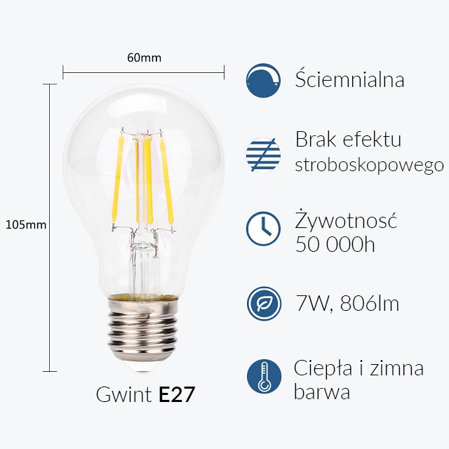 Żarówka ZigBee LED filament 7W E27 do TUYA i HUE EAN 5903900909259