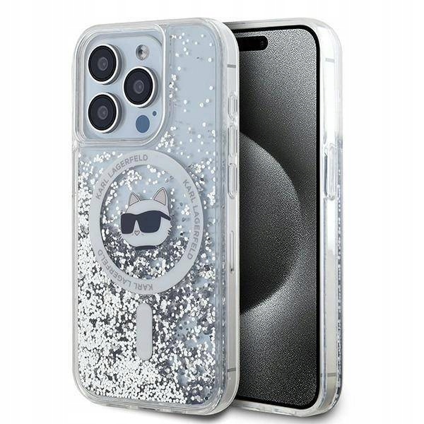 Pouzdro Karl Lagerfeld Liquid Glitter Magsafe pro iPhone 15 Pro Bezbarvé