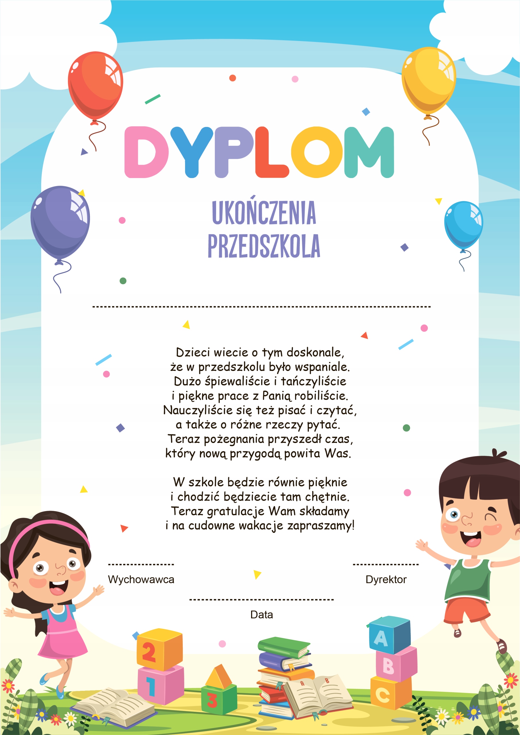 

Dyplom ukończenia przedszkola wz. 9