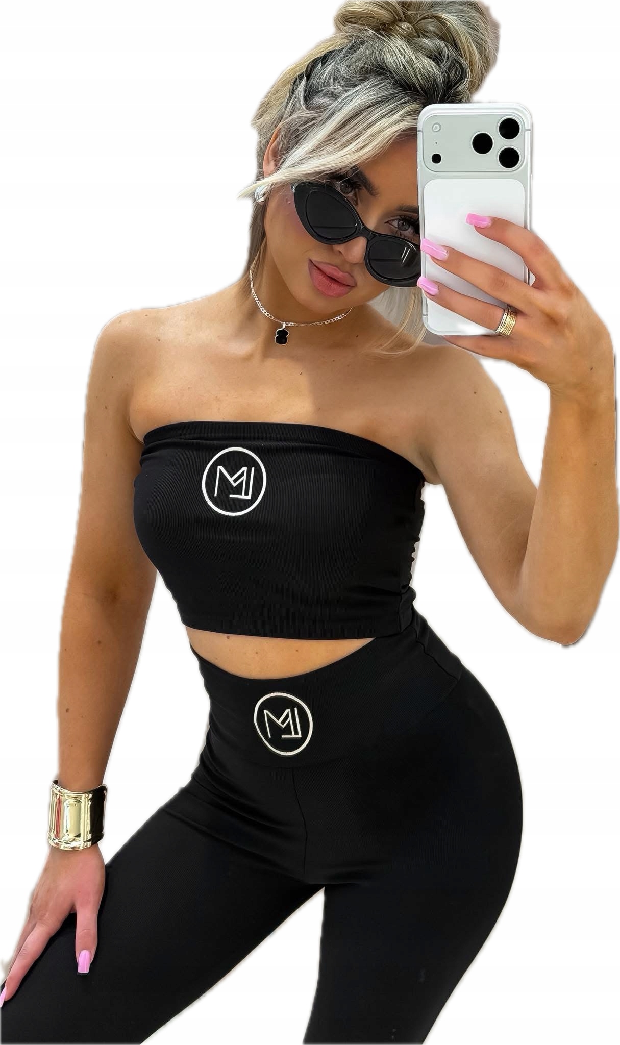 Komplet La Monne Bella Top I Legginsy Modelujący Prążek Czarny Rozmiar S