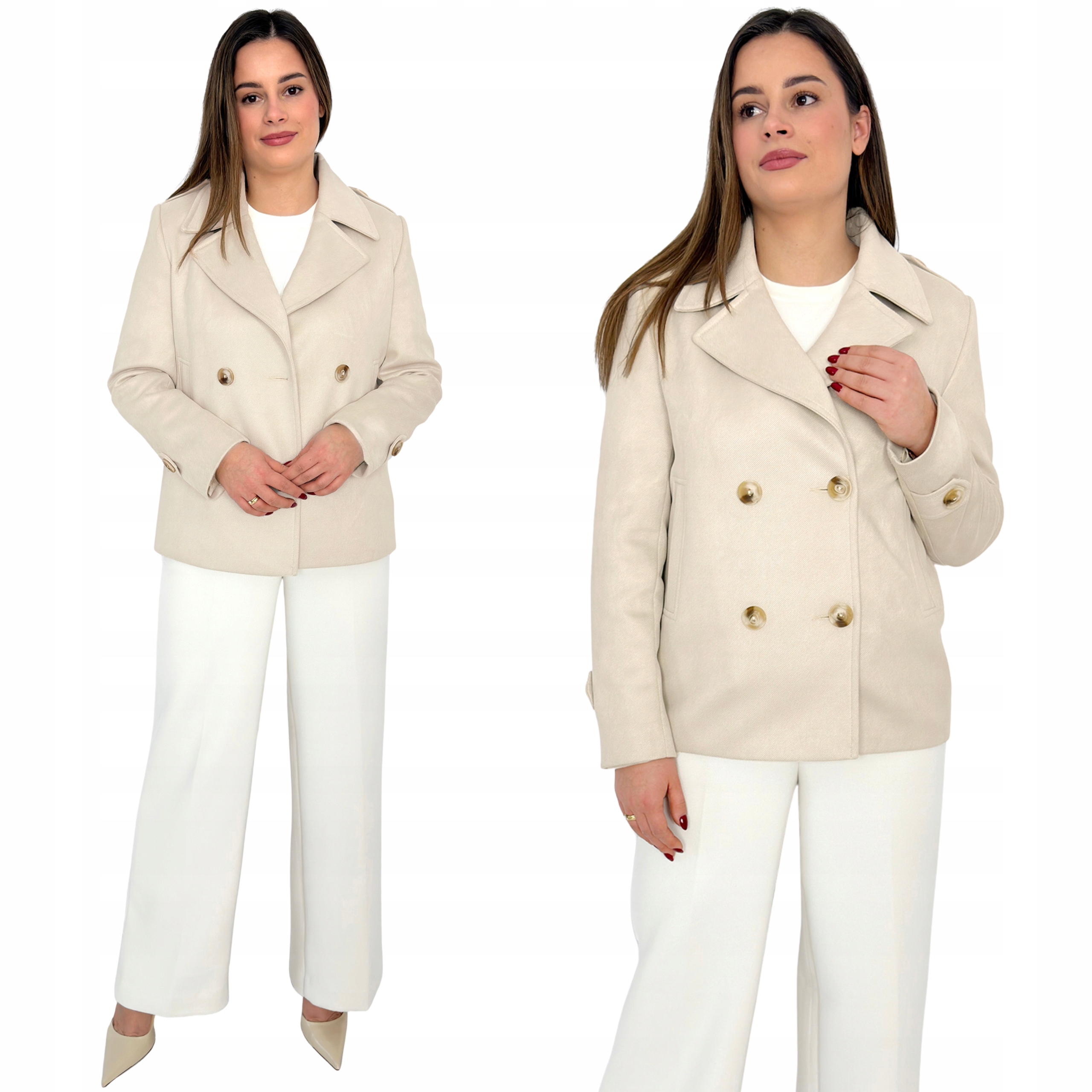 Elegantní krátký dámský jarní dvouřadý lehký kabát Sara Estodo