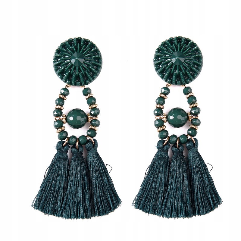 

Kolczyki frędzle długie zielone chwosty koraliki