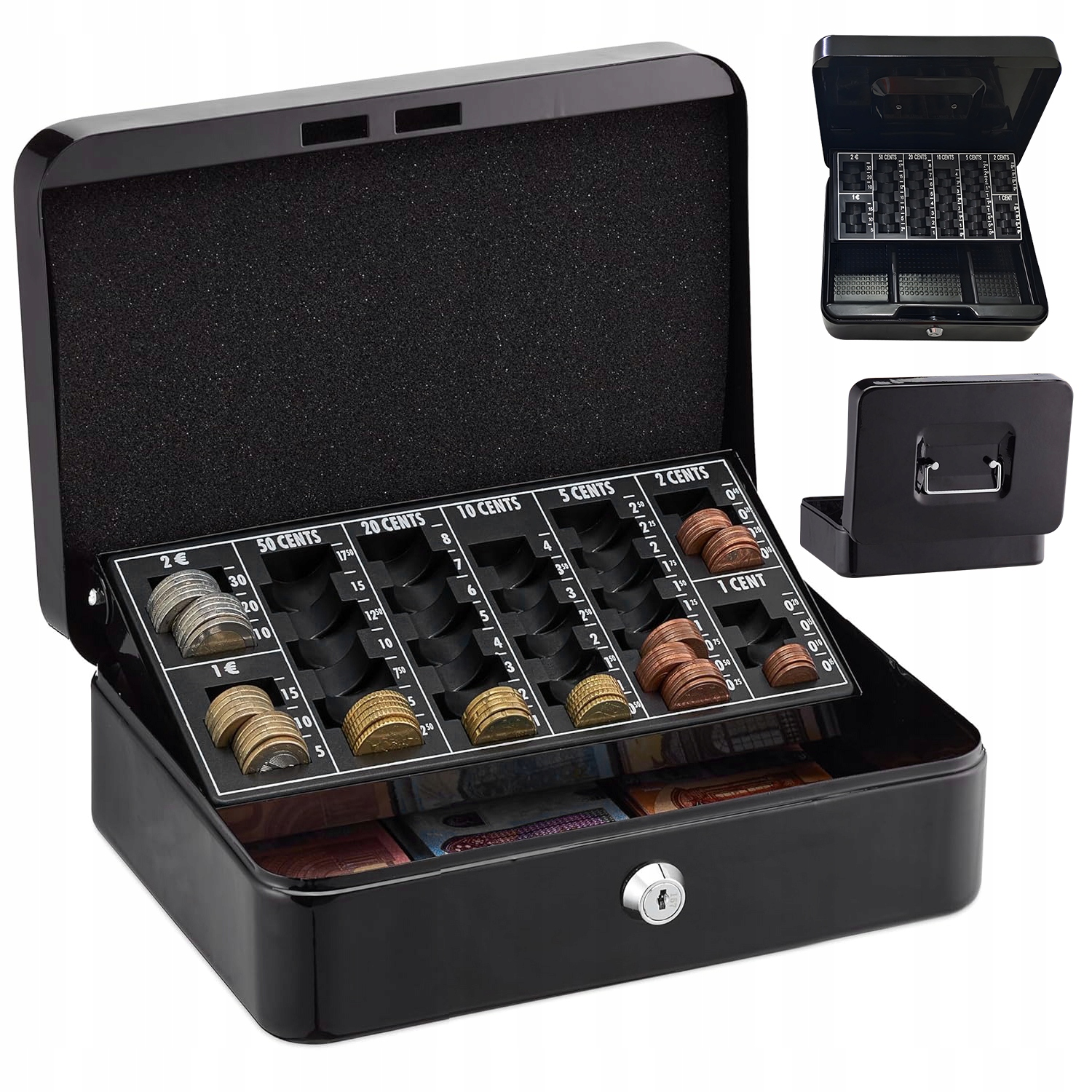 Uzamykatelná Pokladní Schránka S Počítadlem Mincí, Přenosná Rukojeť, Černá