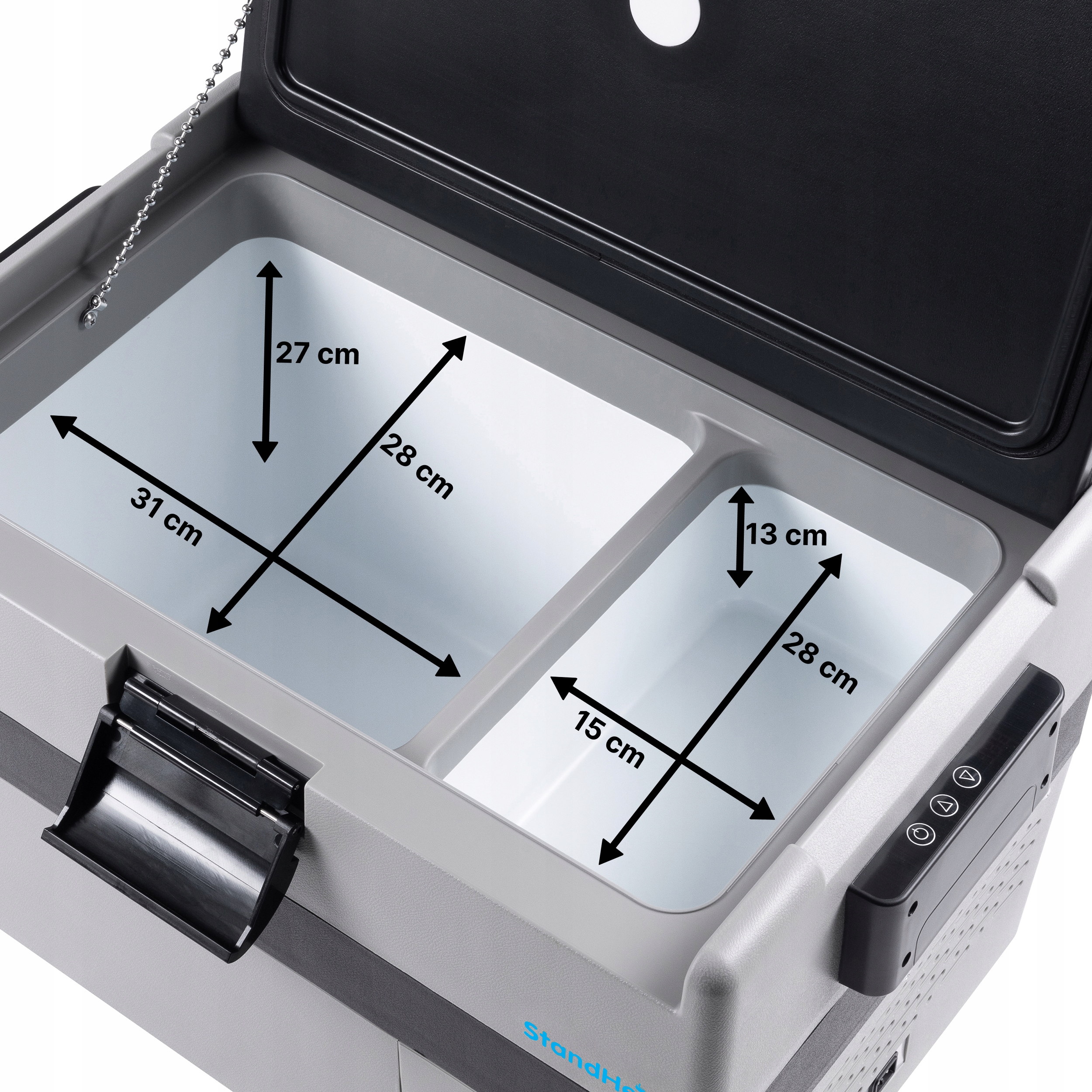 LODÓWKA TURYSTYCZNA PRZENOŚNA KOMPRESOROWA 32L KAMPER 12V24V 230V STANDHEIZ Kolor szary