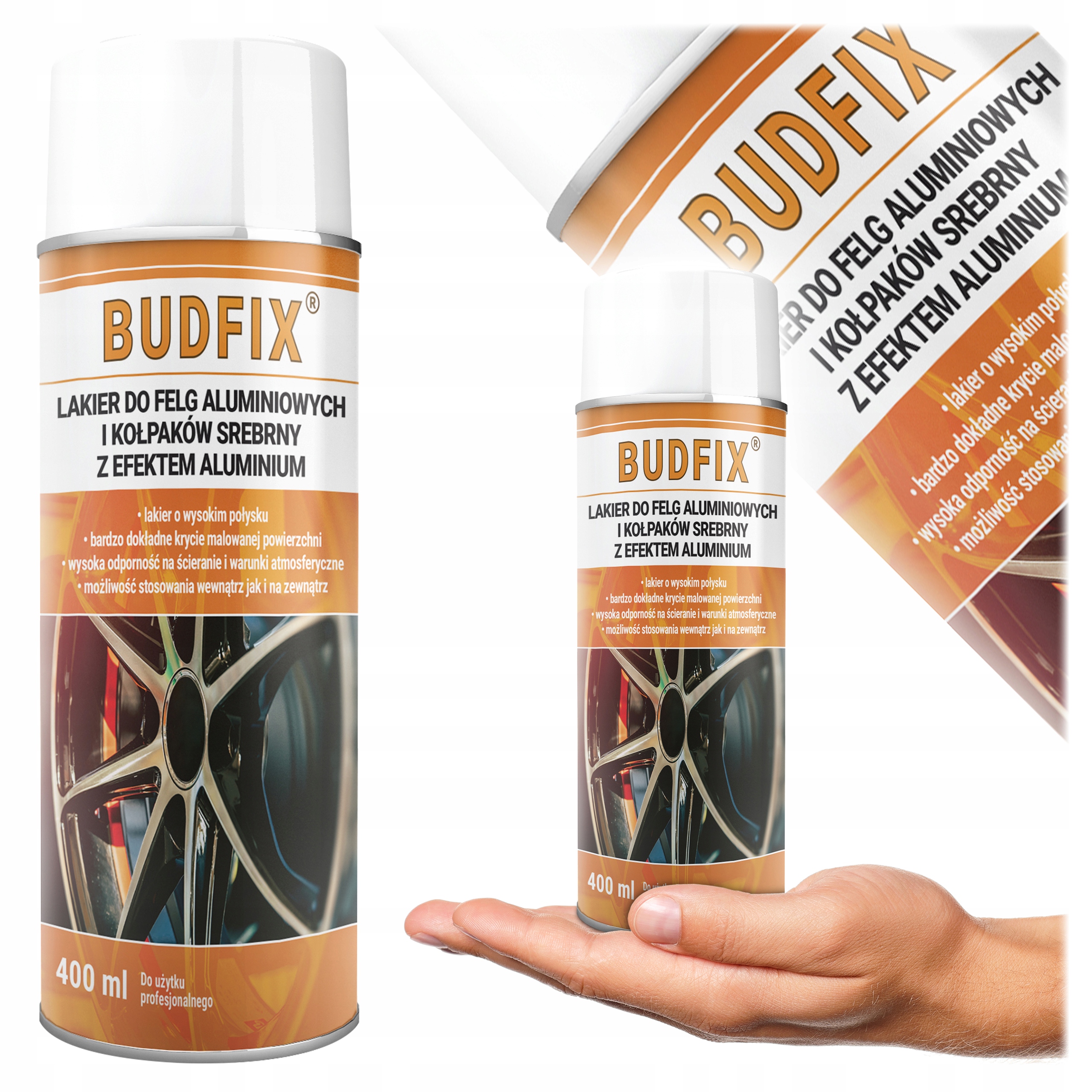 Lakier Do Felg Srebrny Aluminium Farba Efekt Fabryczny Kołpaków Spray 400ml