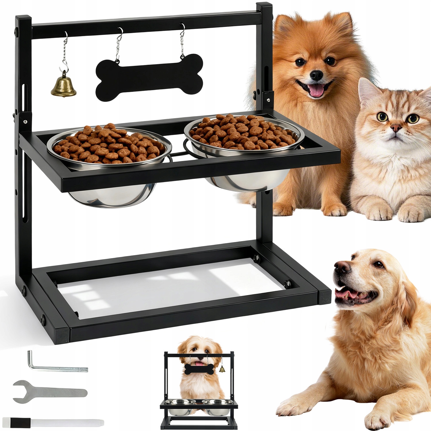 Levně Krmící Stanice S Vyvýšenou Miskou Nerezová Ocel 41*40.5*20.5 CM