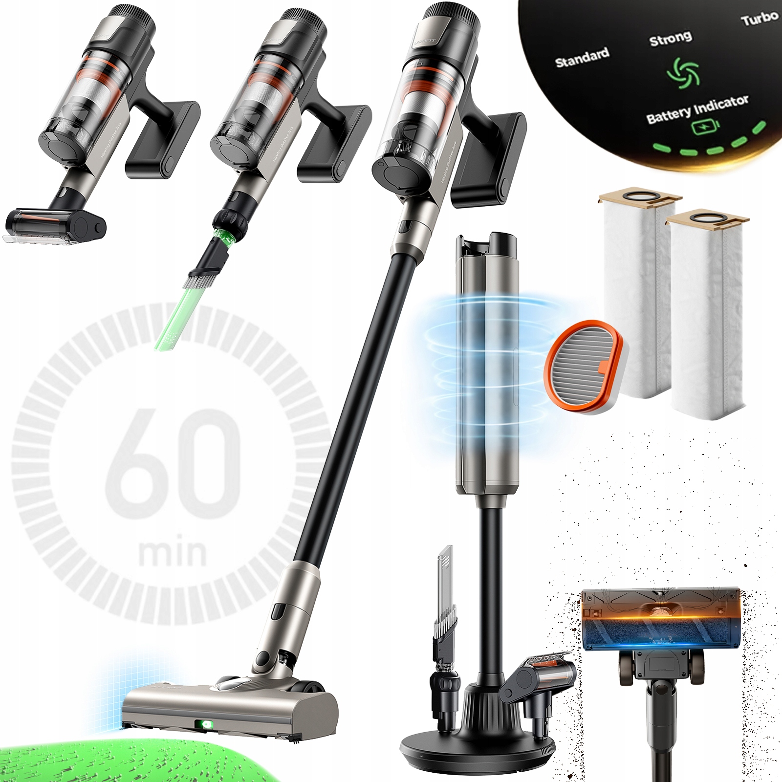 Odkurzacz Bezprzewodowy Pionowy Automatyczne Opróżnianie 31 kPa Uwant V600