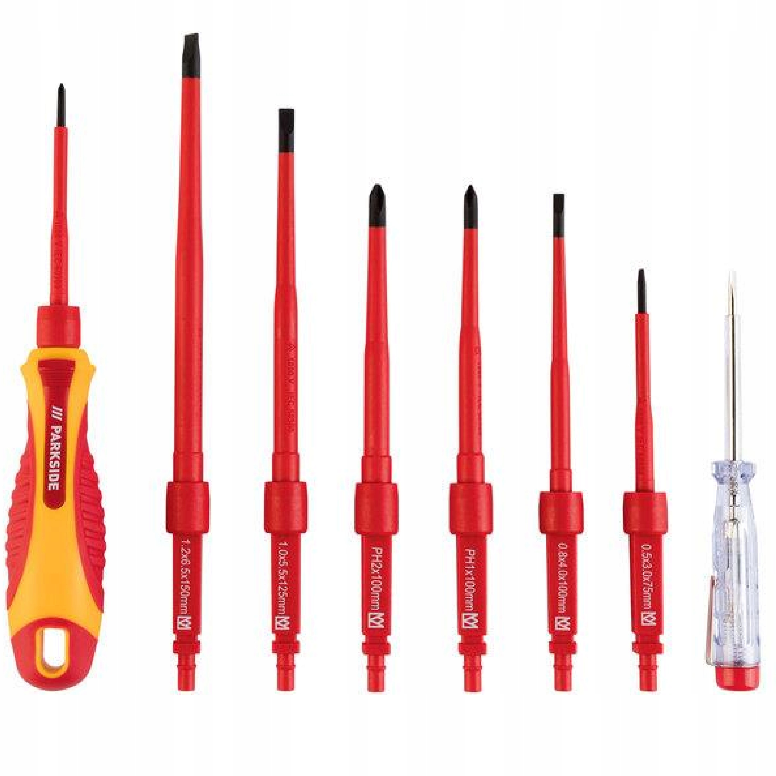 Parkside Izolované šroubováky pro elektrikáře, sada 9 ks do 1000V Zkoušečka