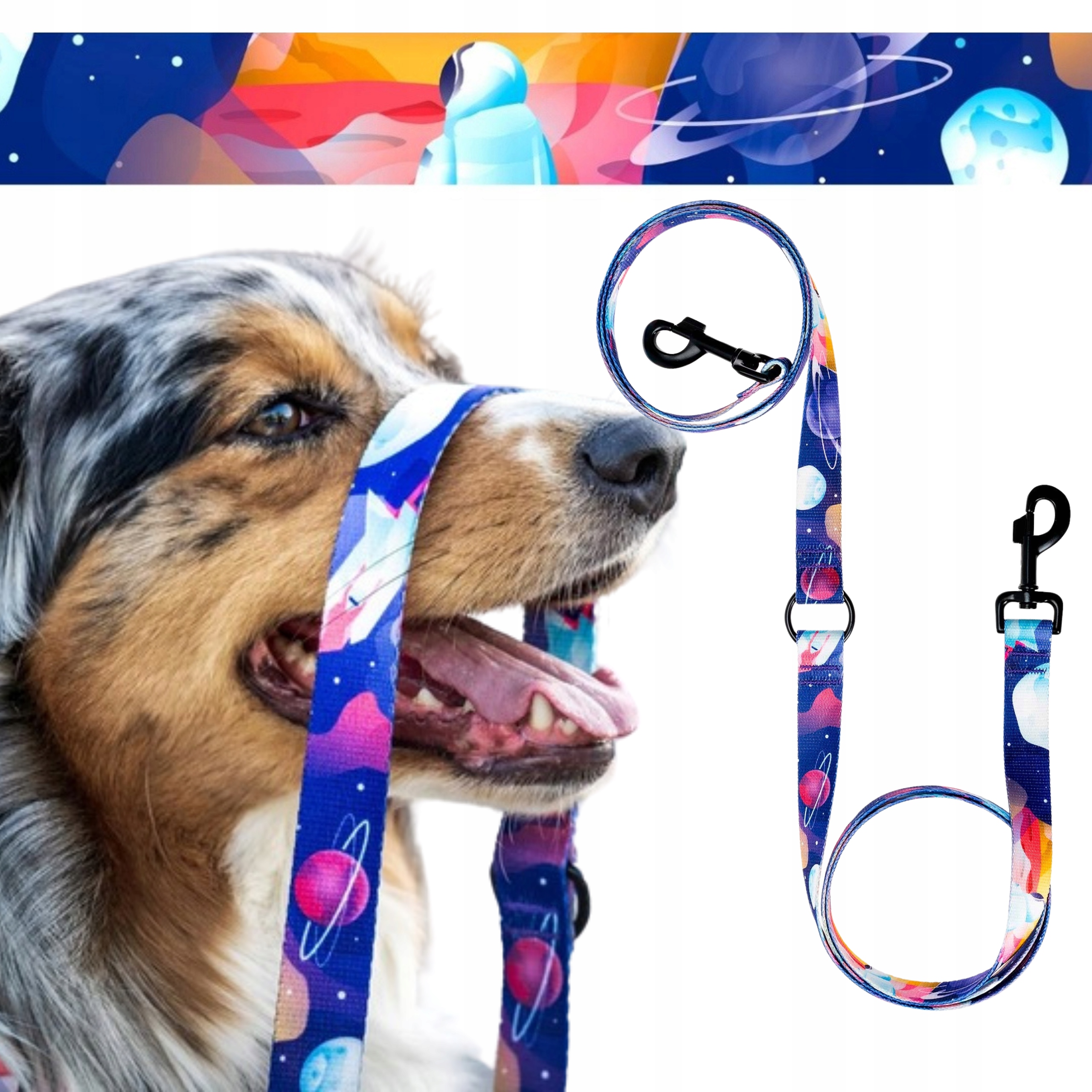 Levně Dvojitá Vodítko s rukojetí pro malé pejsky 1,78 m, páska 1,5 cm Ukory planety