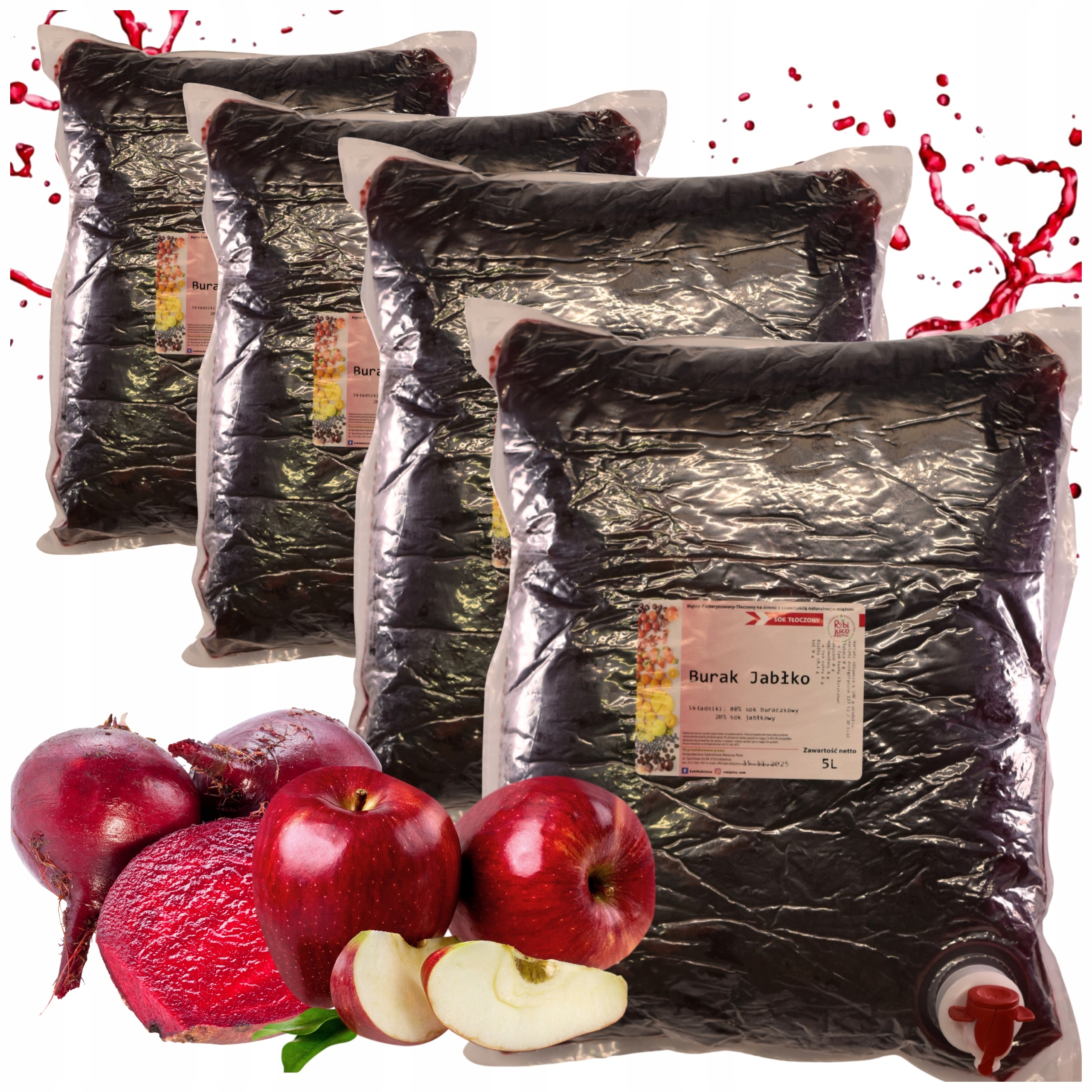 Sok zestaw 4x burak-jabłko 5l 100% Nfc tłoczony naturalny bez dodatku cukru