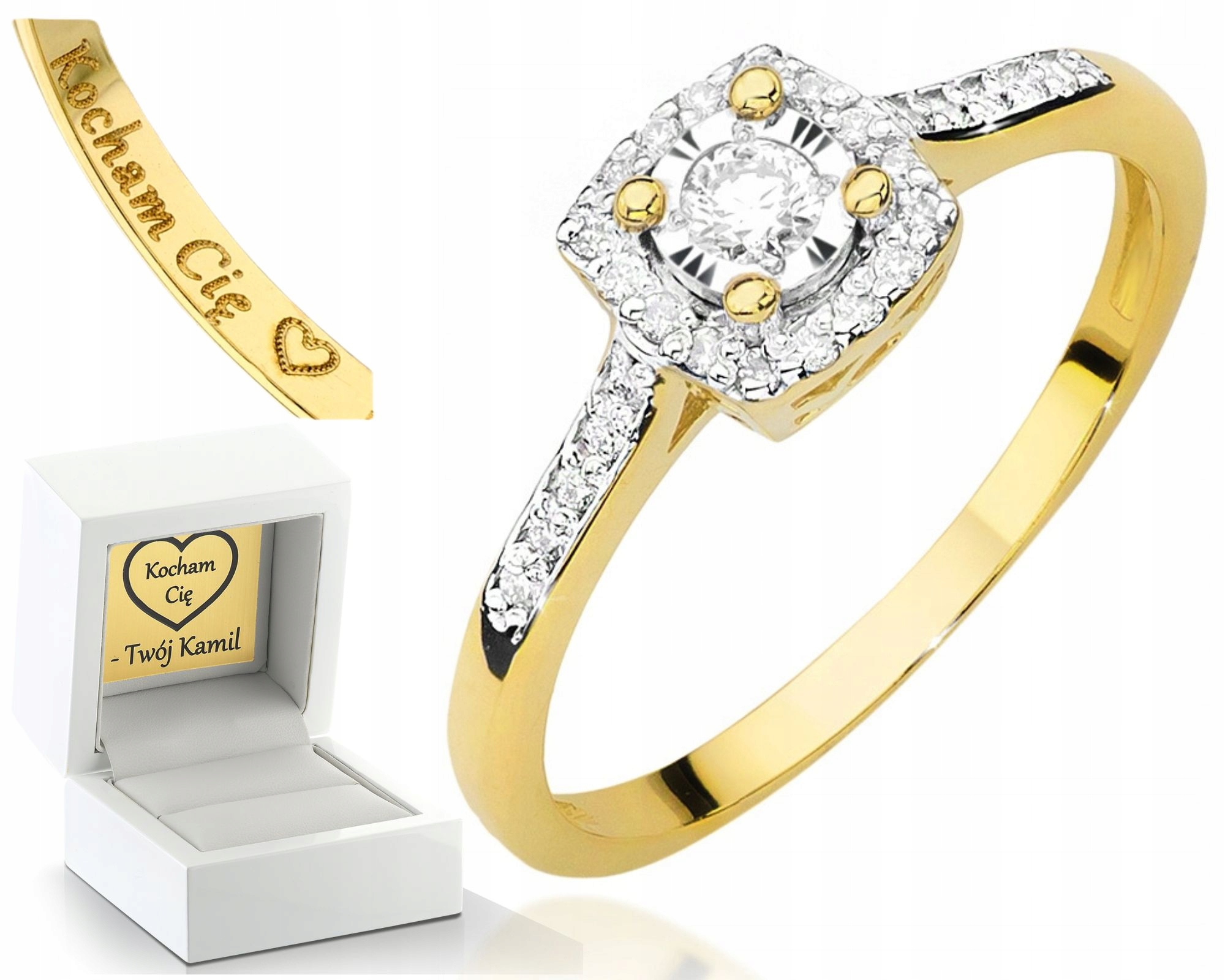 Zlatý Prstýnek S Diamanty Gravírování Bonus