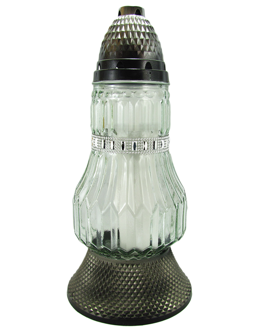 

Duży szklany znicz masywny lampion z opaską 40cm