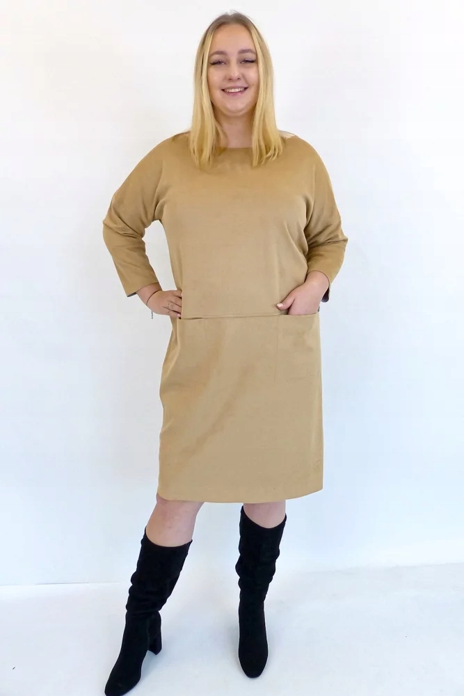 Oversizová Šaty Midi z imitace semiše s kapsami, béžová, Uni