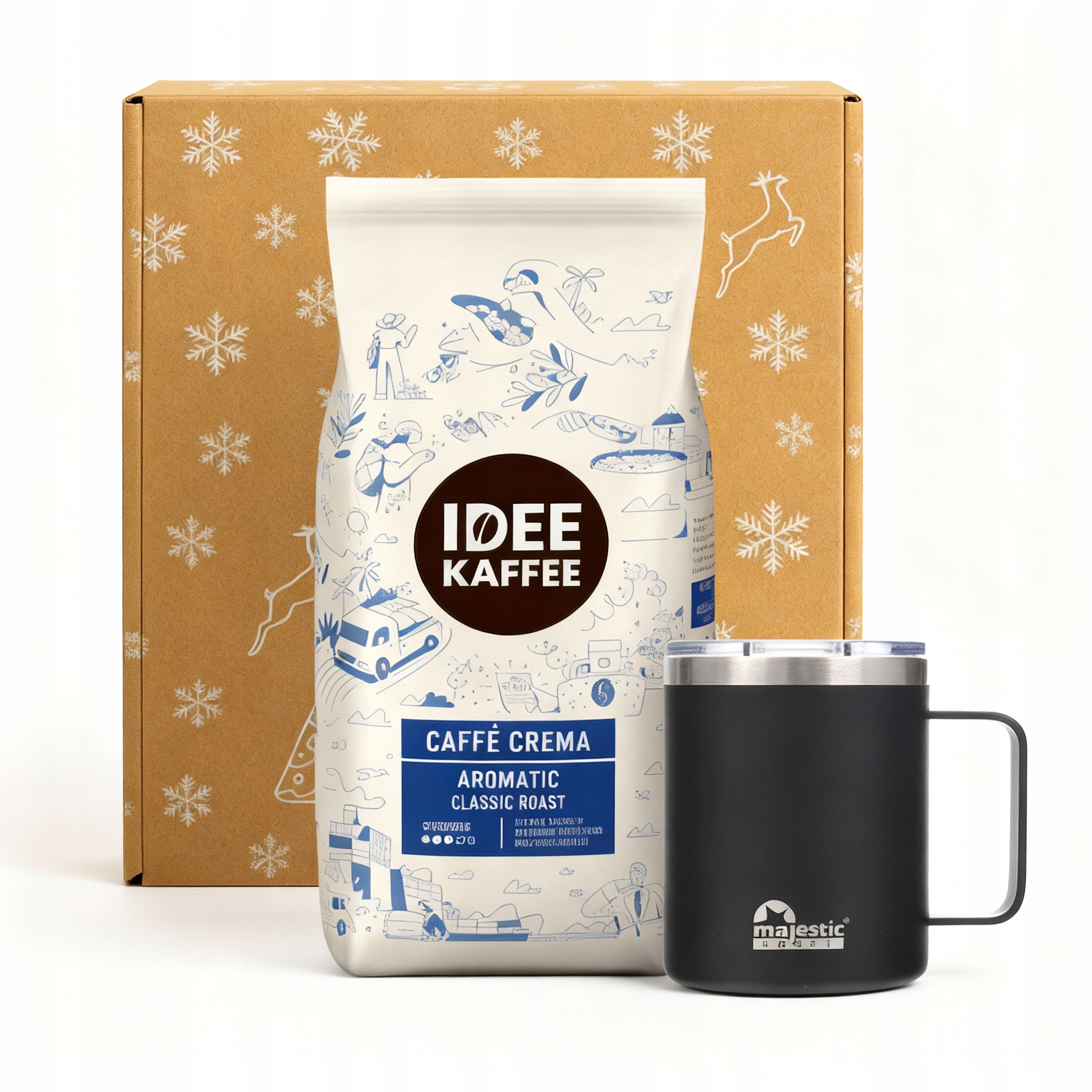 Levně Vánoční sada káva Idee Kaffe Cafe Crema 1 kg černý hrnek