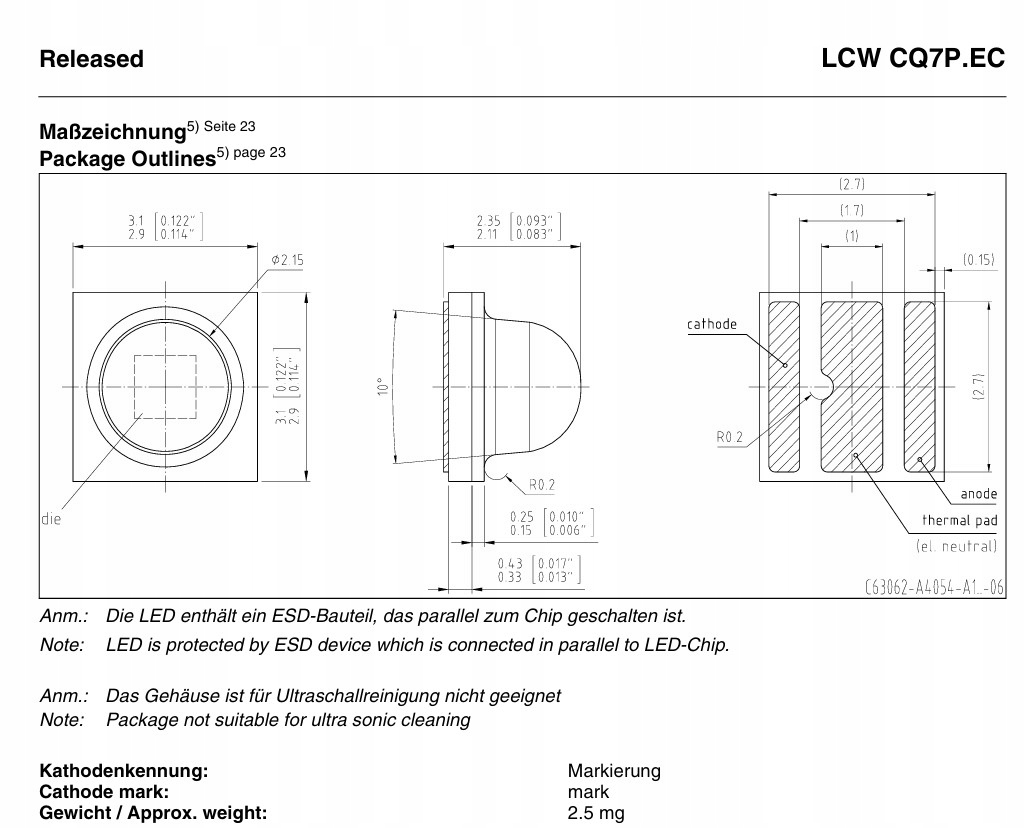 LCWCQDP.EC KT-6L OSLON OSRAM LED 104lm biała 4000K 3x3mm ___ [1szt] Kod producenta LCWCQDP.EC KT-6L