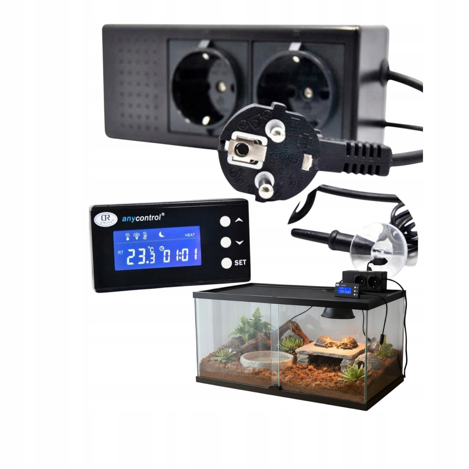 Niezawodny Termostat elektroniczny z timerem LCD 220V do terrarium