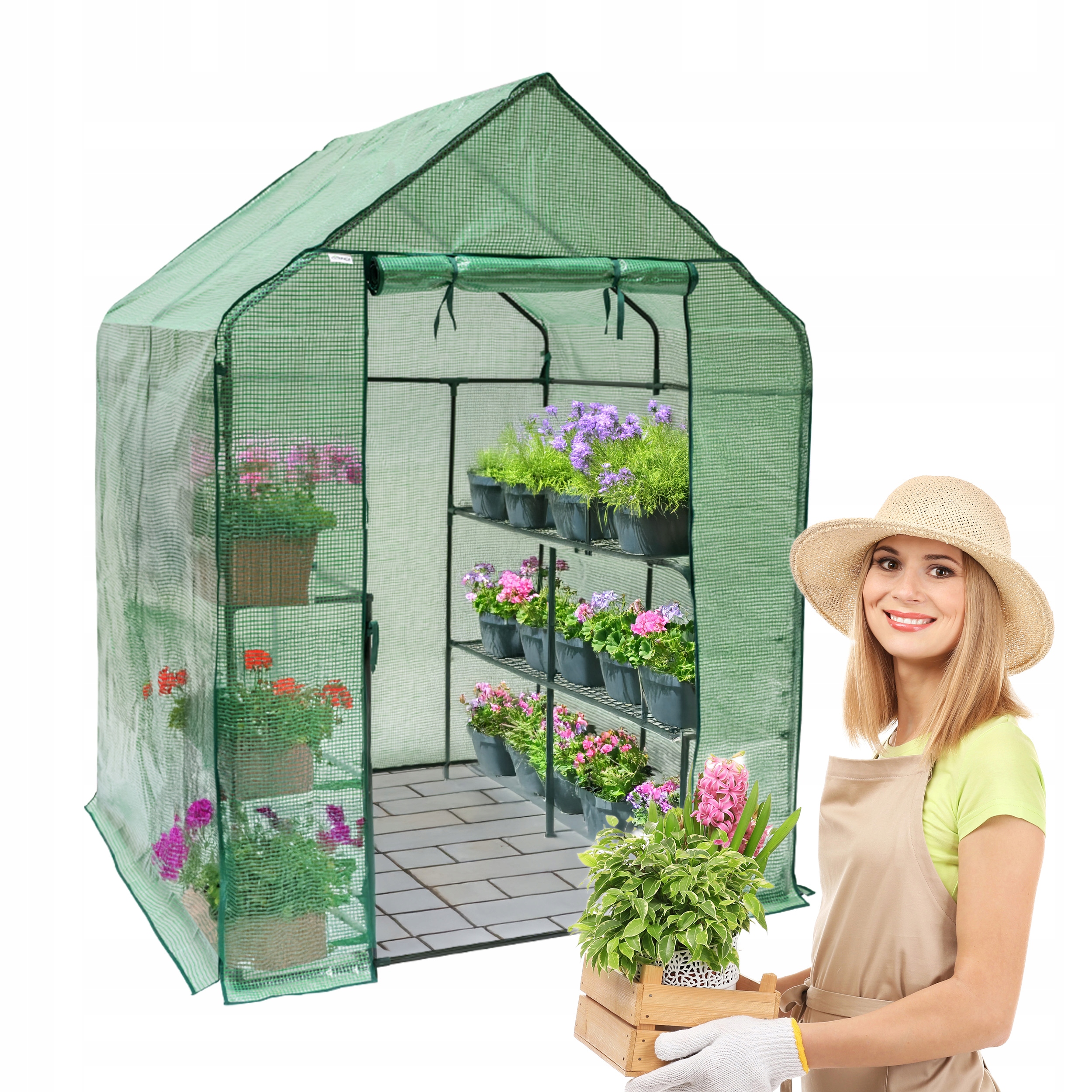 Zahradní skleník s balkonem Tunel 8 polic Regál zelený 141x142x194 Canna II