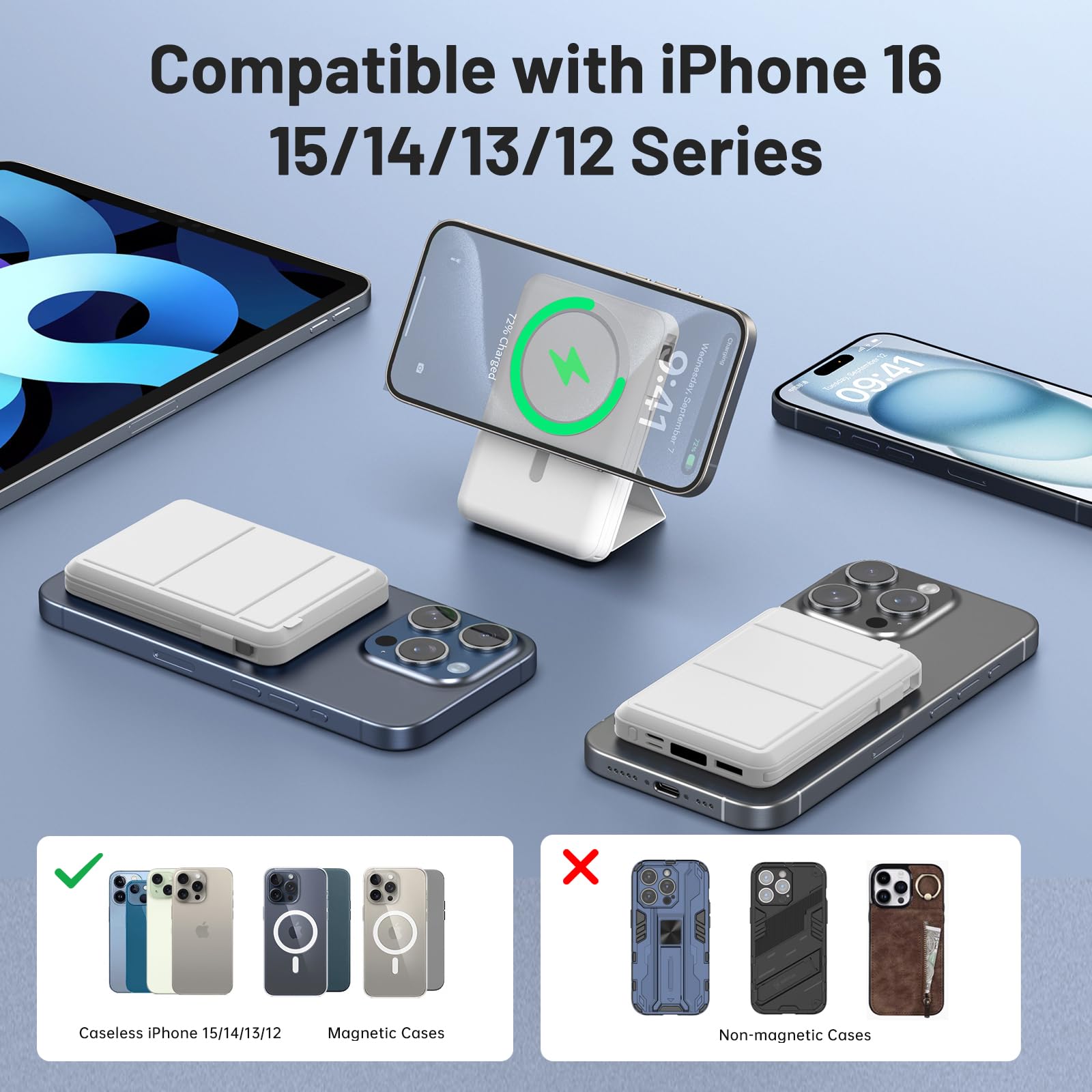 AZMUTH 10000mAh MAgnetyczny Bezprzewodowy Power Bank for iPhone 16/15/14/13 — miniatura 3