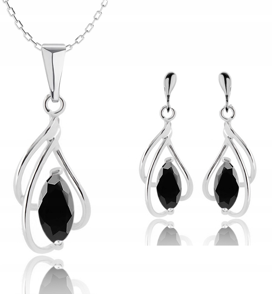 

Srebrny Komplet Biżuterii Z Czarnymi Cyrkoniami