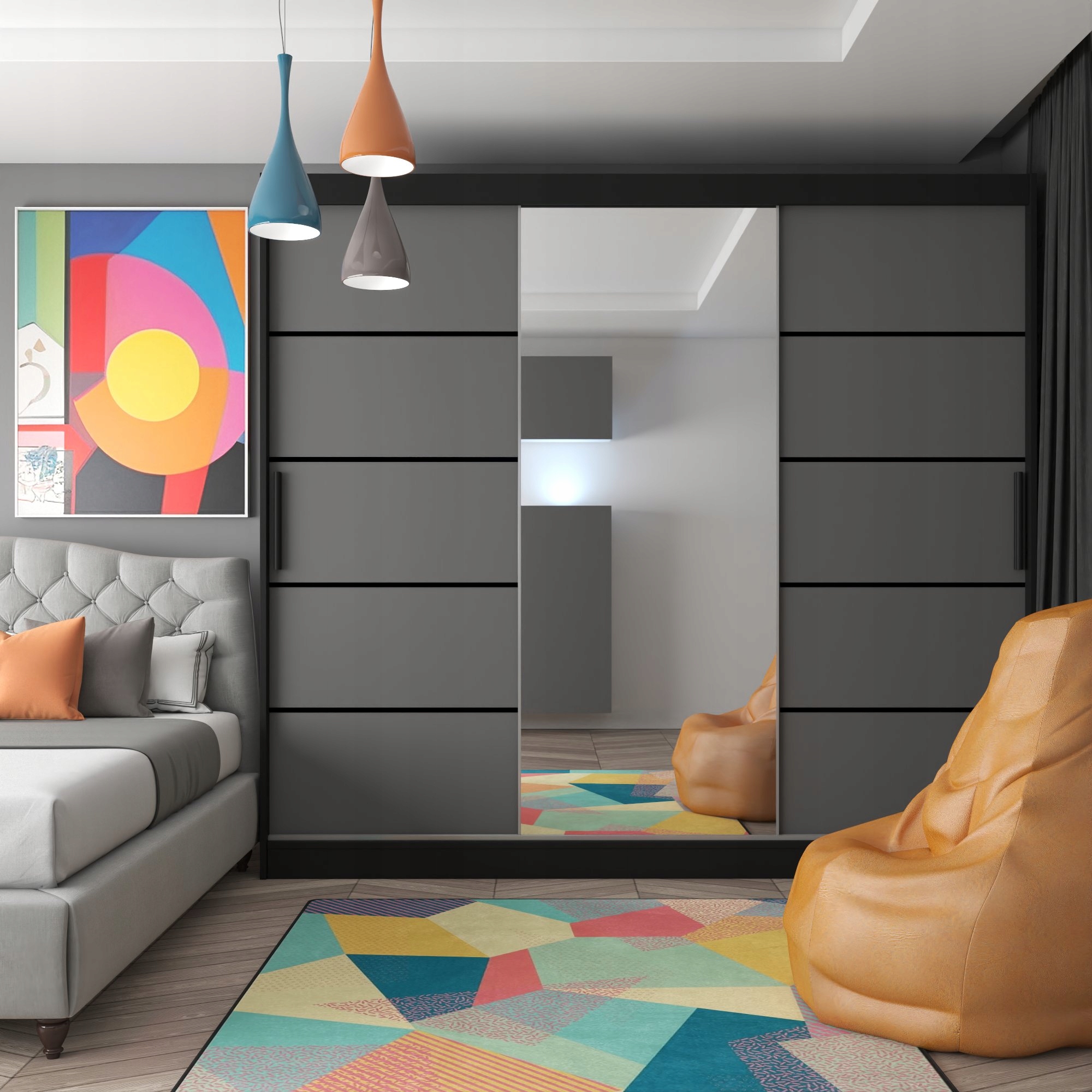 Szafa przesuwna PREMIUM z lustrem SZUFLADY 235 cm EAN (GTIN) 5904316243357