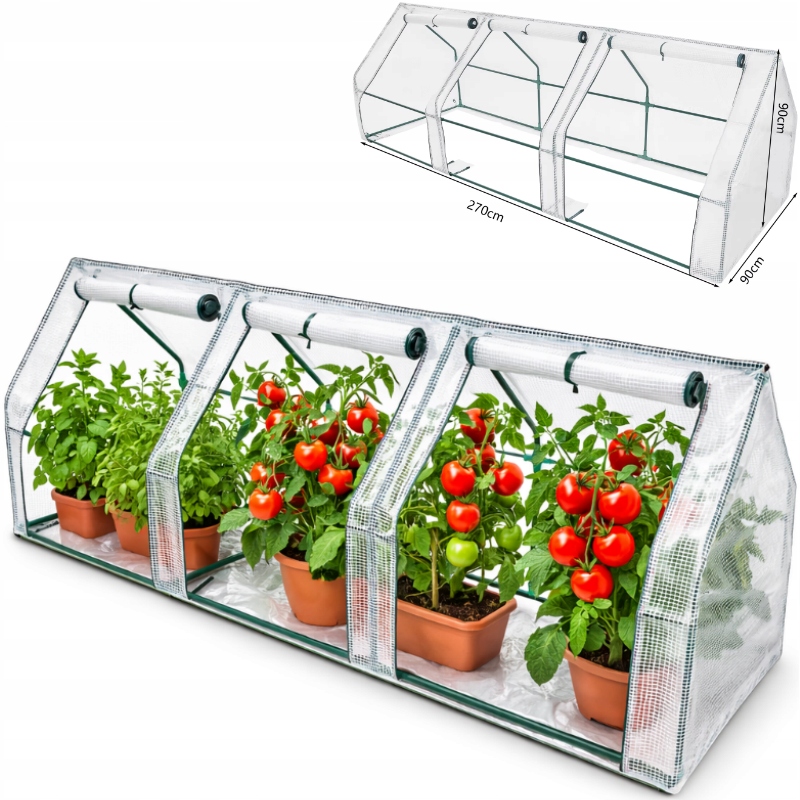 Zahradní fóliový tunel 270x90x90 cm Mini skleník se 3 okny Zelenina Bylinky