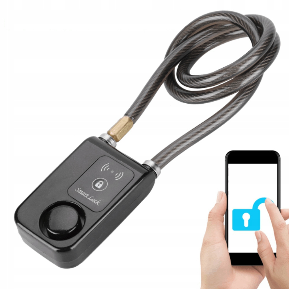 Alarm Antykradzieżowy Bluetooth Blokada Rowerowa Lina Stalowa 110DB 80CM