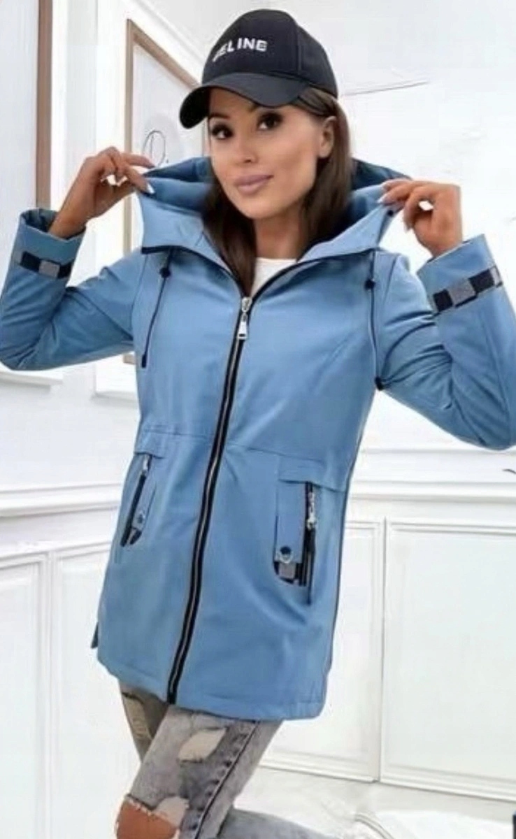 Tenká Bunda Kapuce KK60413 Modrá, Velikost XL (42)