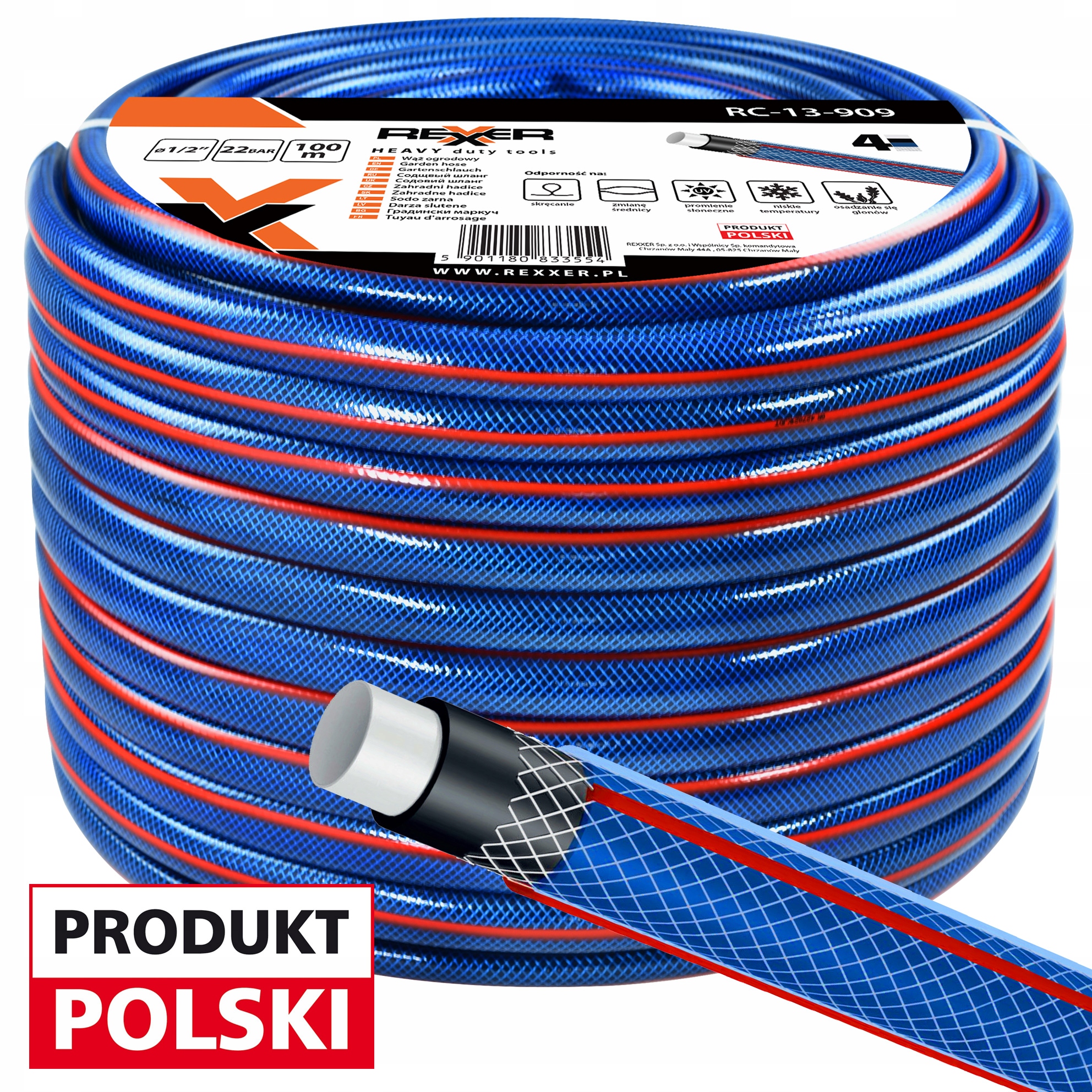 Wąż Ogrodowy 1/2 100m 4-warstwowy