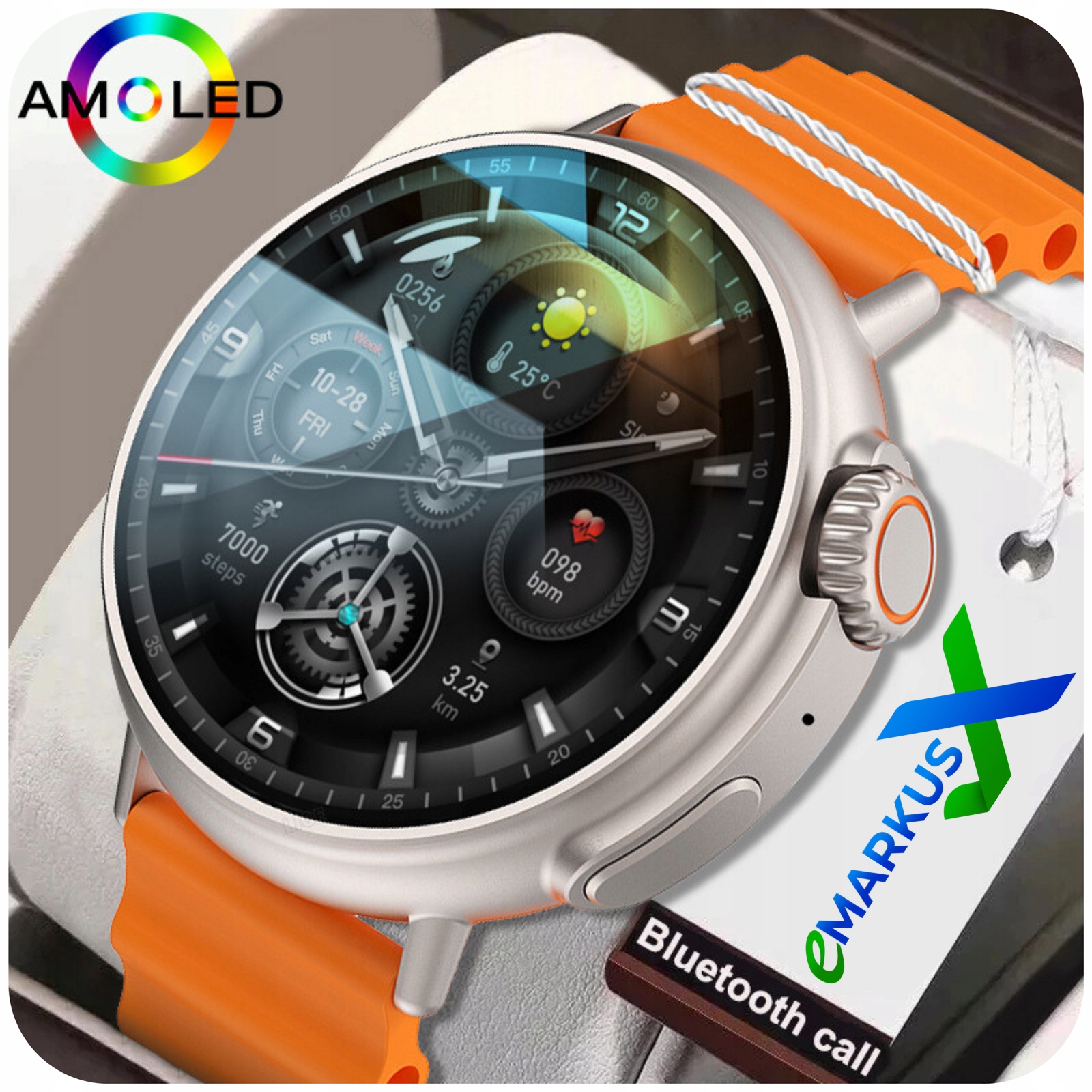 SMARTWATCH ZEGAREK SPORTOWY SMARTWATCH MĘSKI DAMSKI ROZMOWY PL GPS AMOLED Kolor czarny
