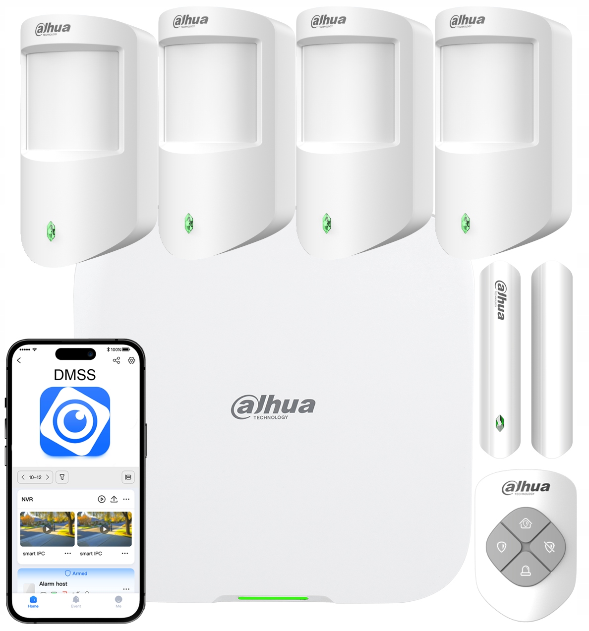 Bezdrôtový alarm Dahua 4G Sms WiFi 4x Pir Centrala Pilot Kontaktron