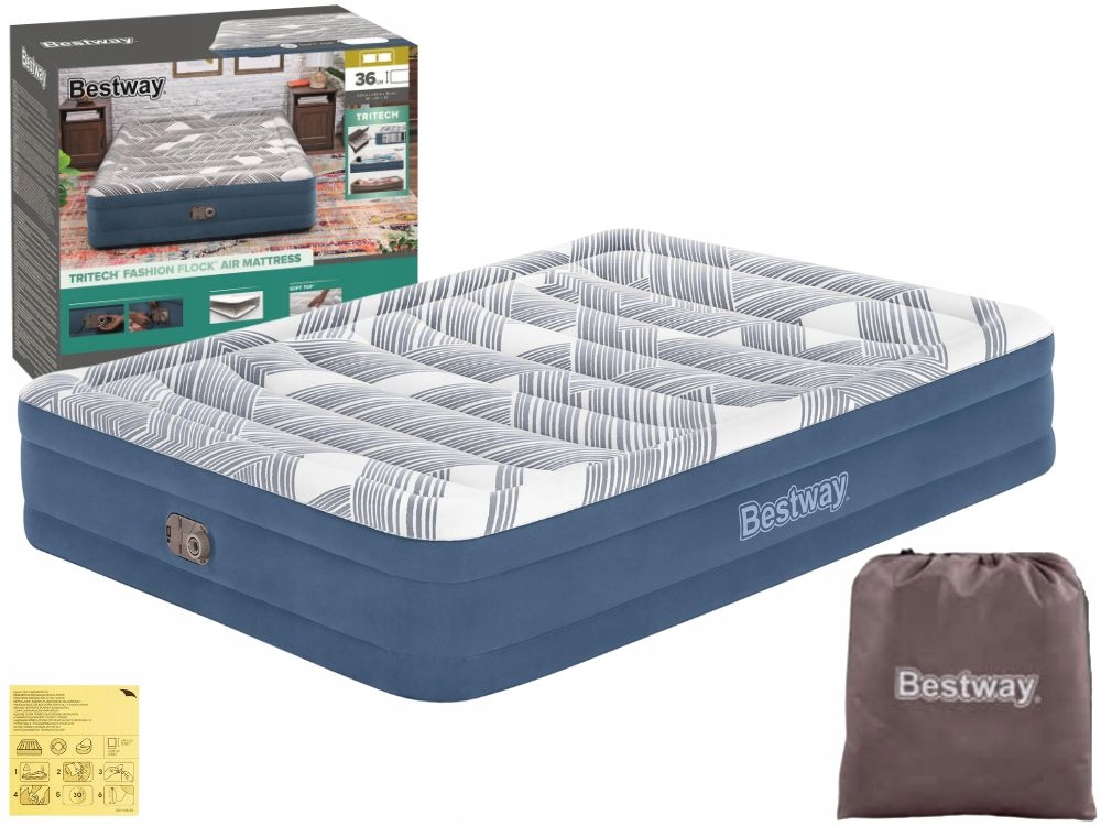Materac Dmuchany Welurowy Dwuosobowy Łóżko 203x152x36 Bestway 6712Y New2025
