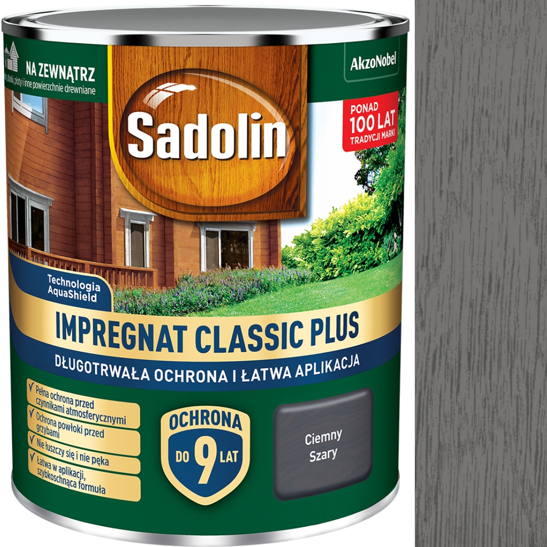 SADOLIN CLASSIC PLUS IMPREGNAT WODNY 4,5L CIEMNY SZARY