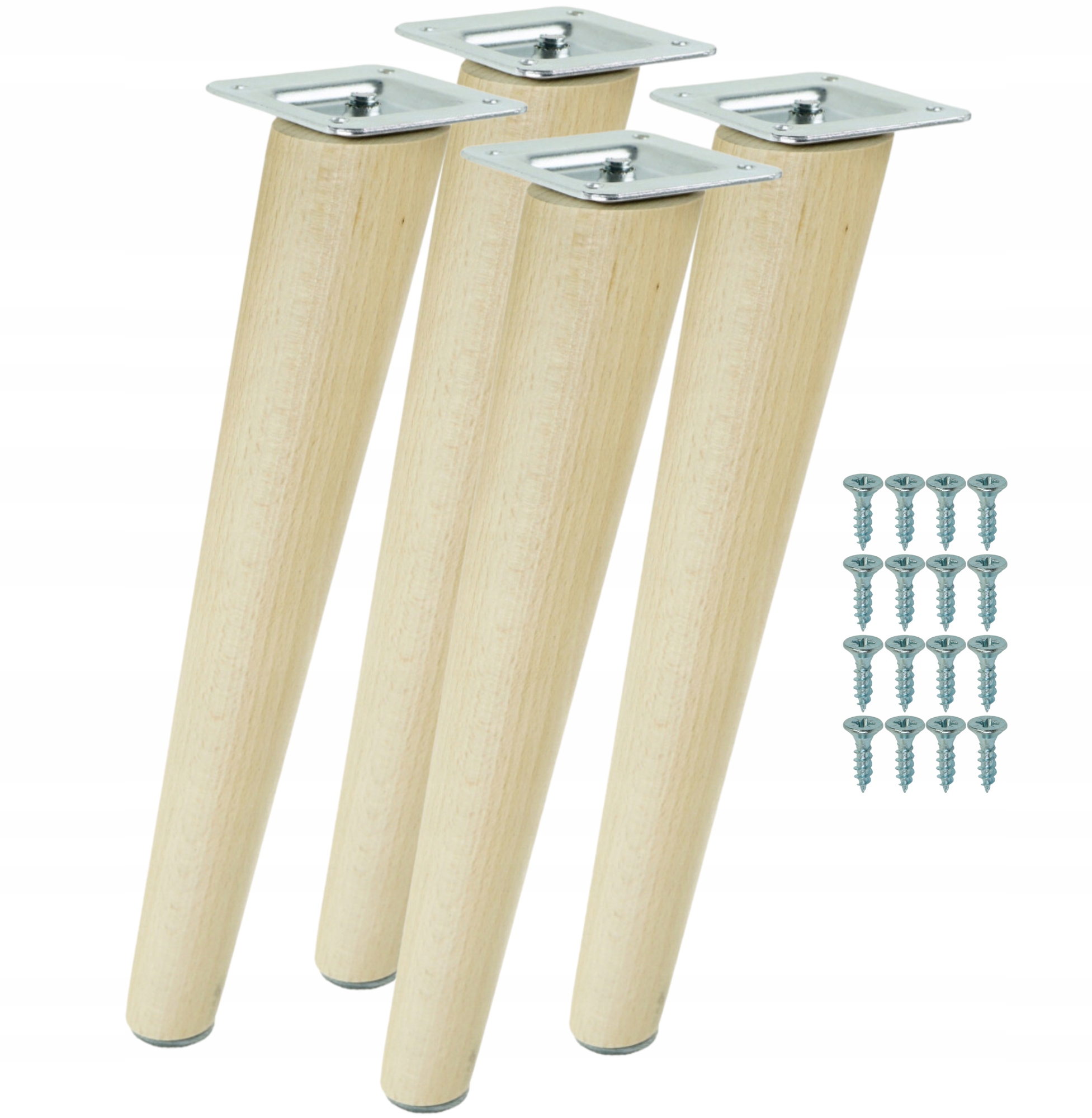 Dřevěné nohy 45 cm, nohy šikmé, buk lak, sada s plechem a vruty