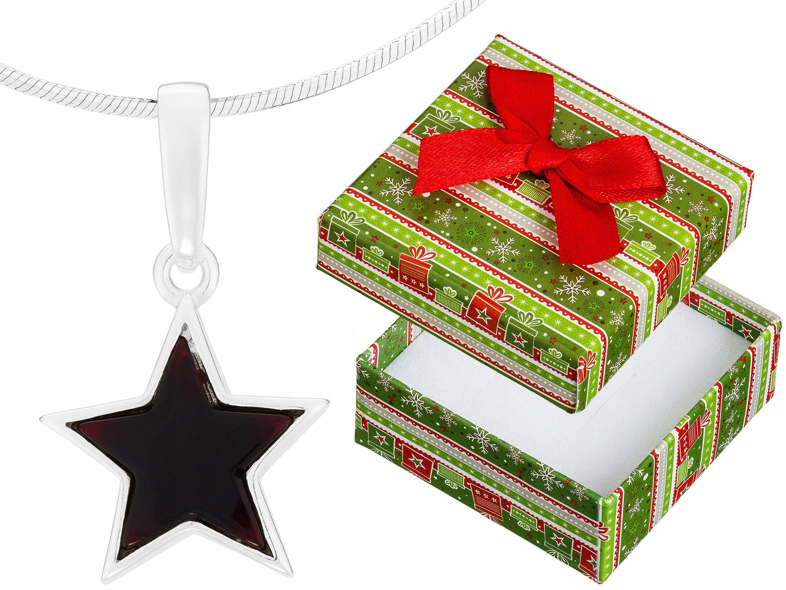 Krátký stříbrný dámský náhrdelník Hvězdička s višňovým jantarem Stříbro 60 cm