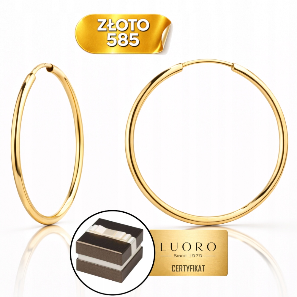 Náušnice Zlaté 585 14K Kolečka 60 MM Lehké Systém Flex Elegantní