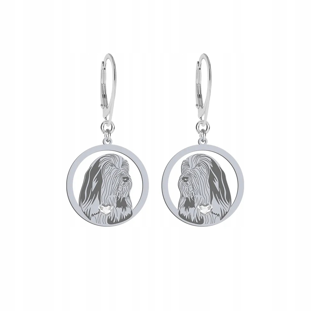 Stříbrné Náušnice se psem Bearded Collie 925 Dárek Žena Gravírování Bonus