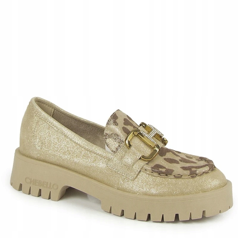 CheBello 4545 Zlaté Kožené Panterky Mokasíny S Ozdobou 37