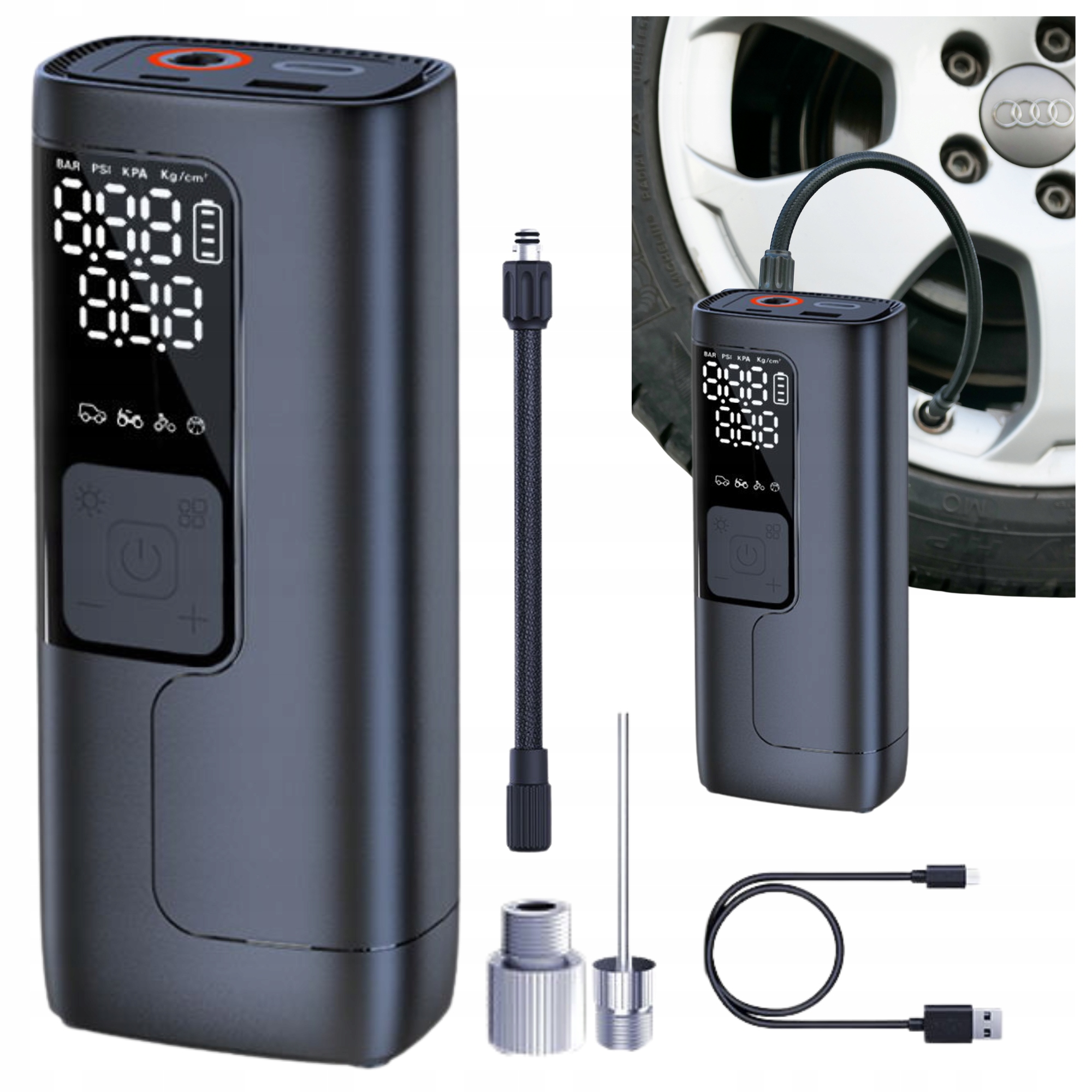 Kompresor do auta Elektrická pumpa na kolo bezdrátová rychlá 5200