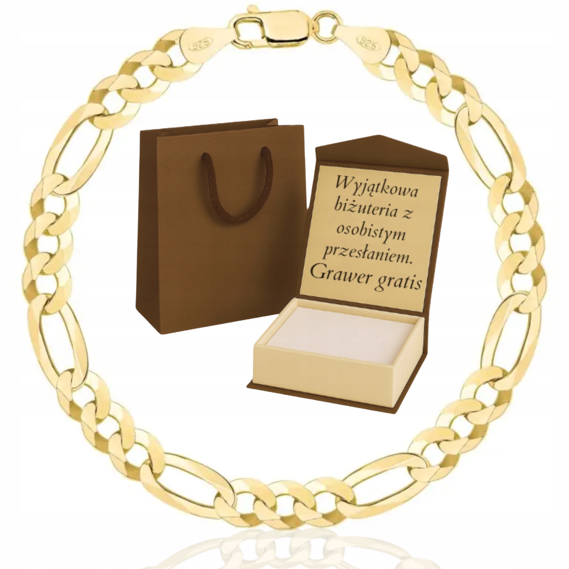 Zlatý Pánský Náramek Figaro Pr. 585 925 Gravírování 8 mm Dárek