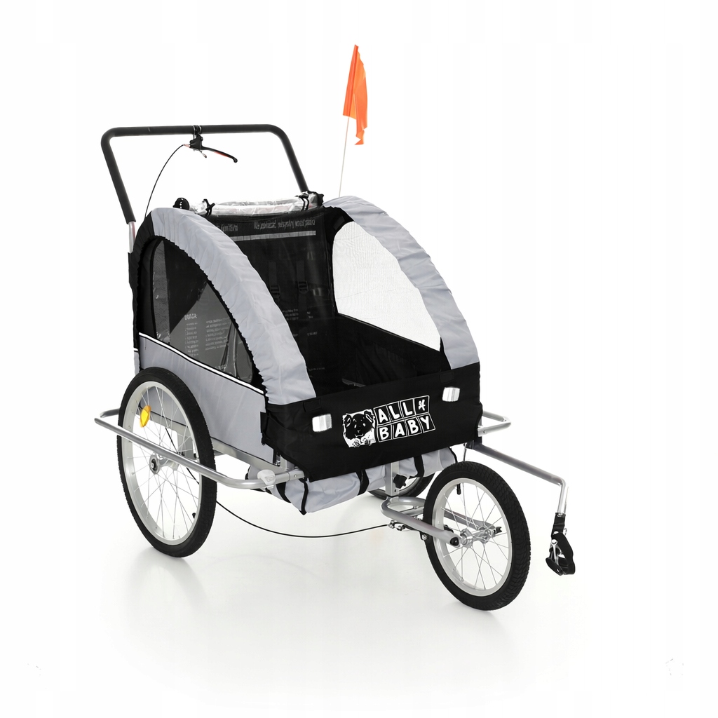 Przyczepka rowerowa dla dzieci All4Baby BT02 Amortyzowana Czarno Szara