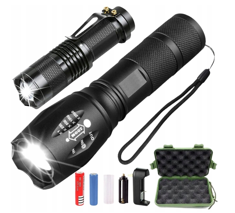 

Latarka Led Mocna Taktyczna Zoom Akumulatorowa X2