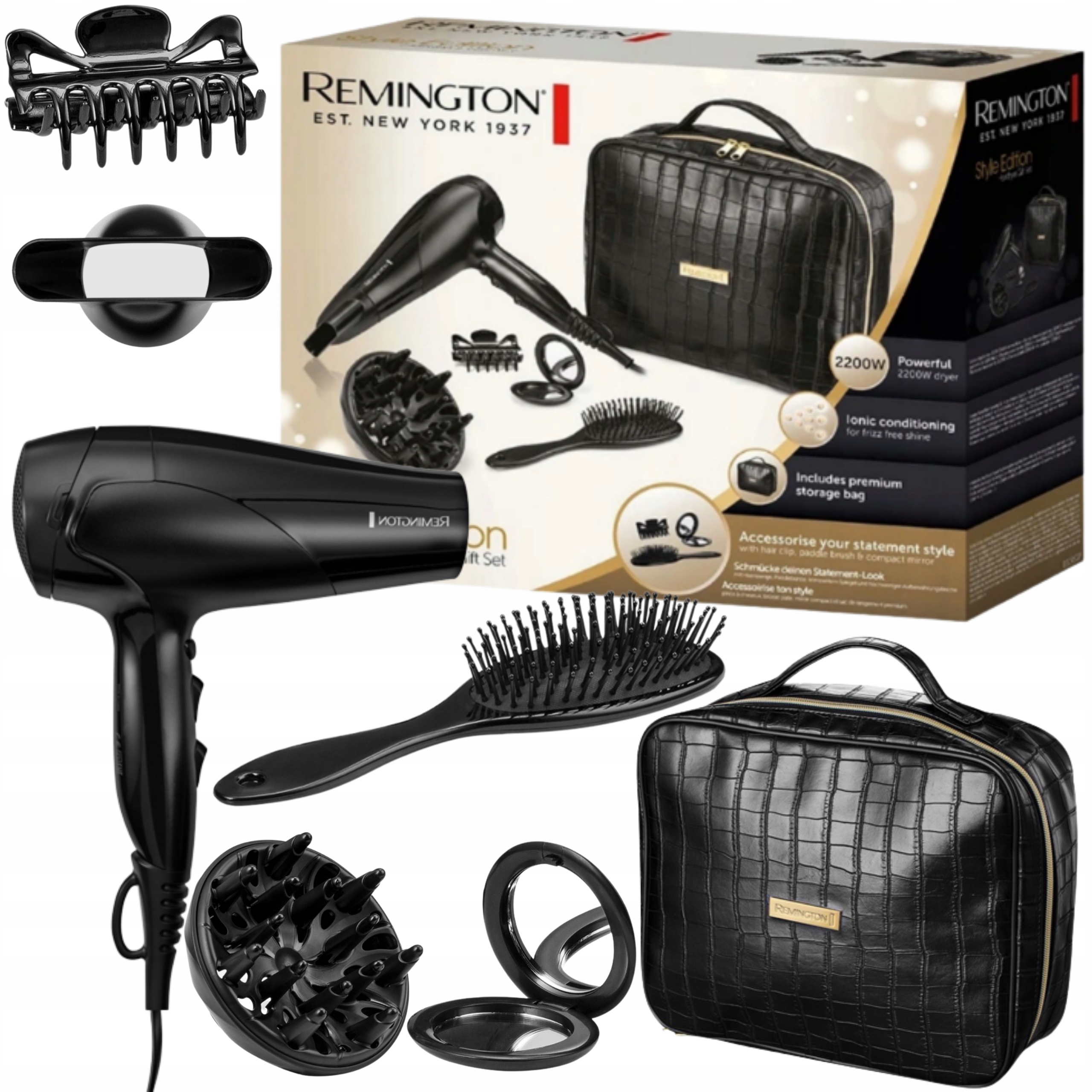 Suszarka Do Włosów Zestaw 7w1 Remington Etui Kosmetyczka Akcesoria