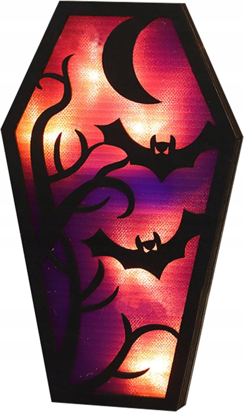 Dekorace na rakev na Halloween, s Led osvětlením, černá, dřevěná