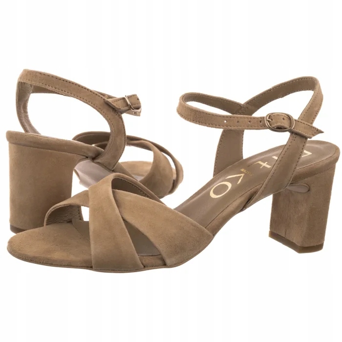 Dámské kožené sandály na podpatku Ryłko Béžové 6TD06_R Beige