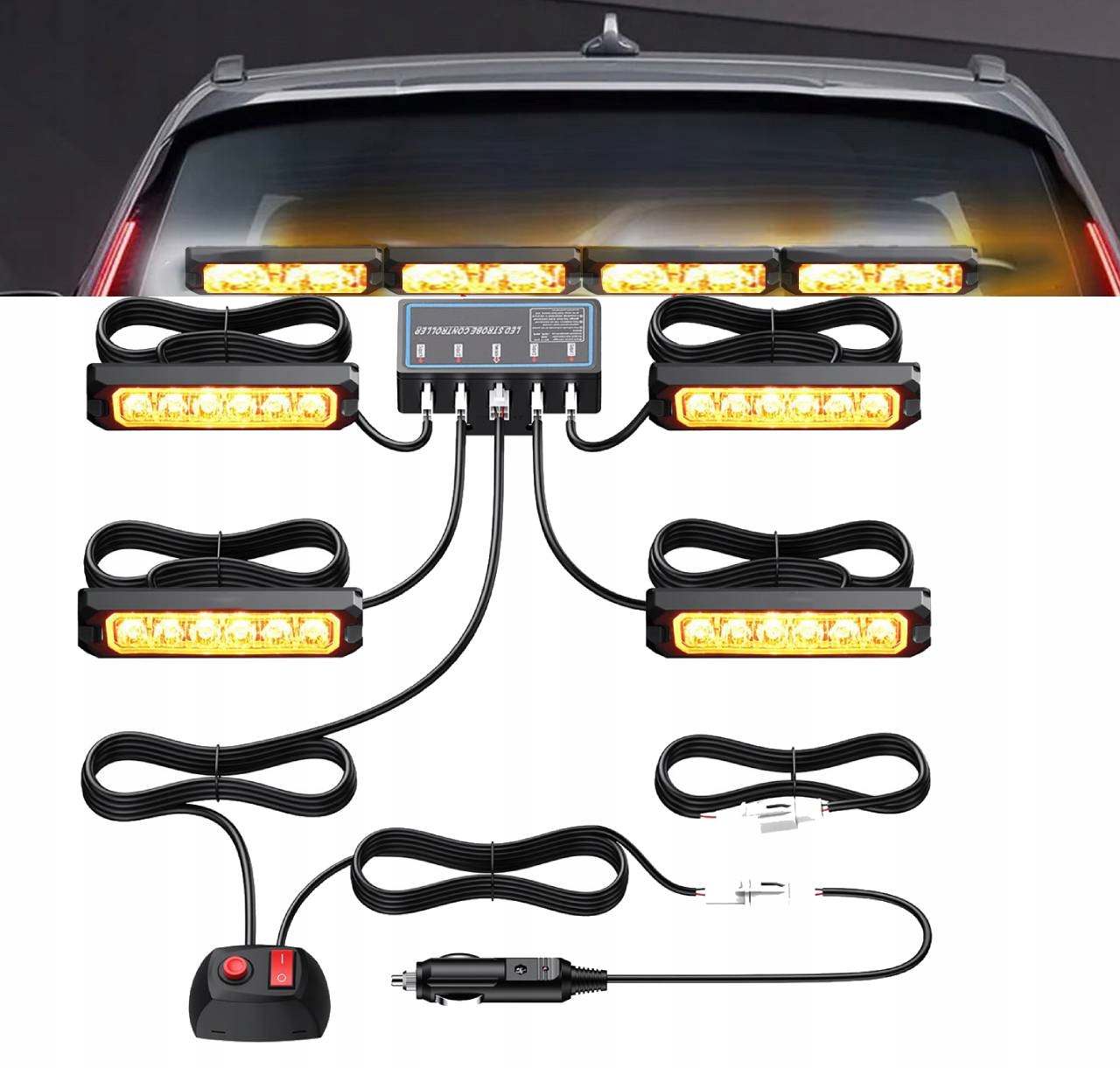 4x Stroboskopická Výstražná Světla Led Lampa Oranžová Pomoc Autopřepravník