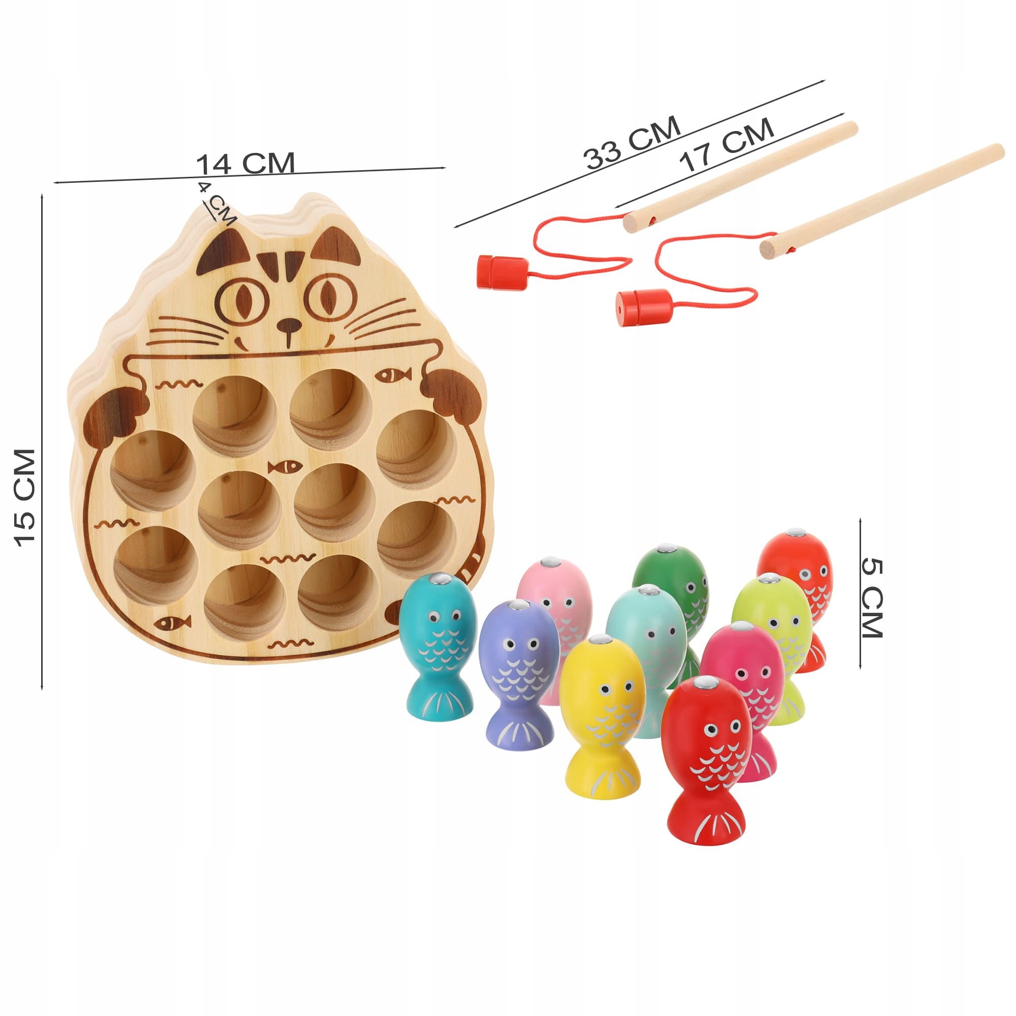 DREWNIANA GRA ZŁAP ROBACZKA KOT WĘDKA MAGNETYCZNA
